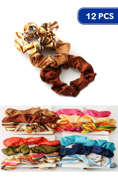 Satin Stripe Scrunchie Set 12 Units