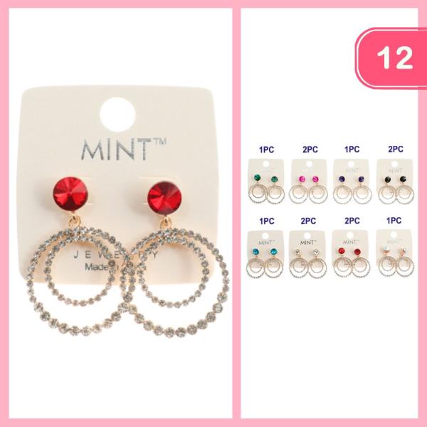 Rhinestone Double Dangle Earring (12 Units)