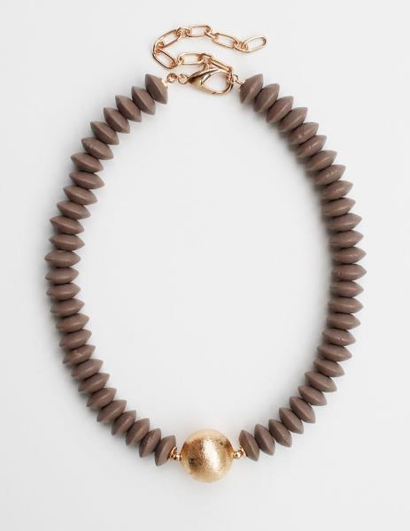 Ball Bead Wood Disc Necklace