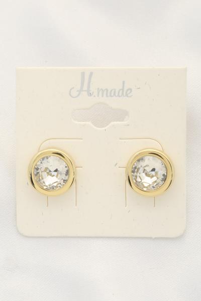 ROUND META RHINESTONE POST EARRING