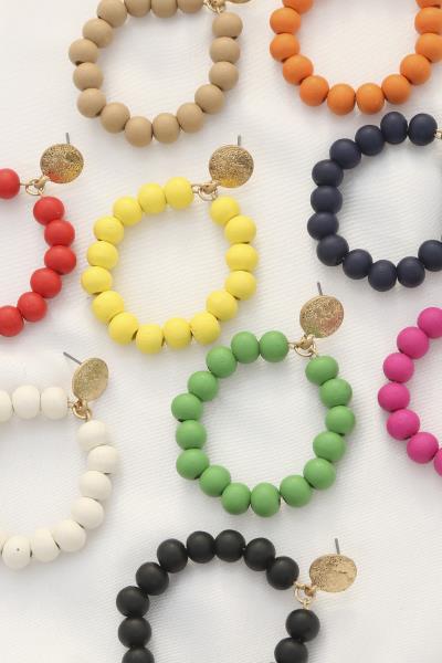 Coin Wood Bead Dangle Earring
