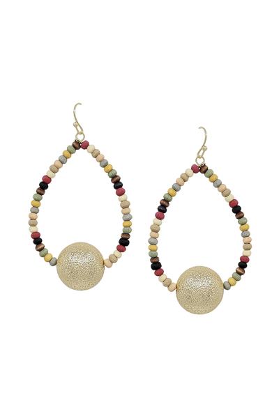 Satin Ball Teardrop Wood Earring