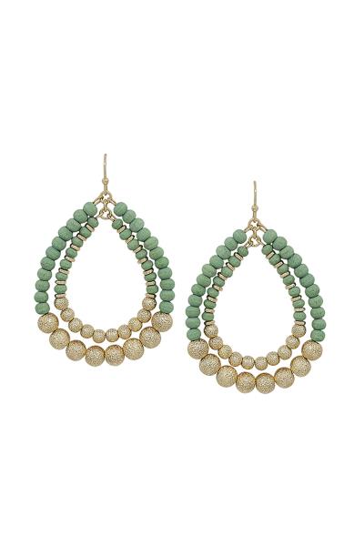 DOUBLE TEARDROP WOOD SATIN BALL EARRING