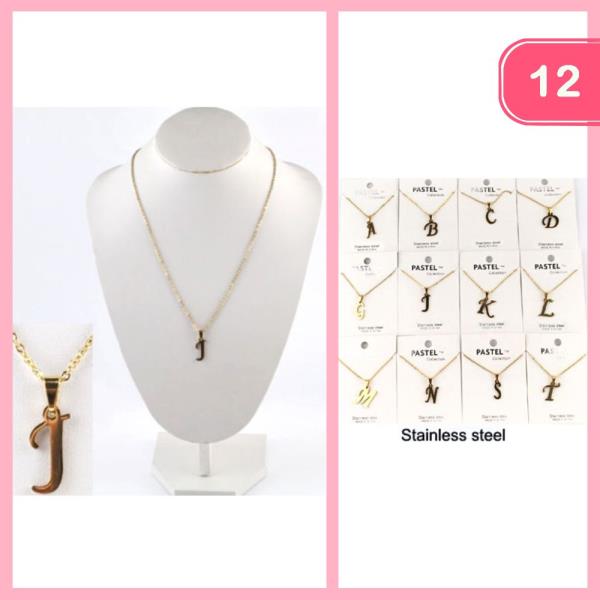 Stainless Steel Letter Necklace (12 Units)