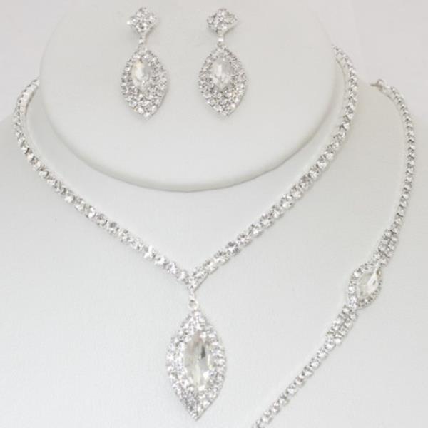 Marquise Rhinestone Bracelet Necklace Set