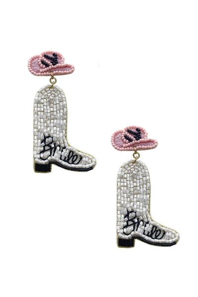 Seed Bead Western Style Boots Dangle Earring