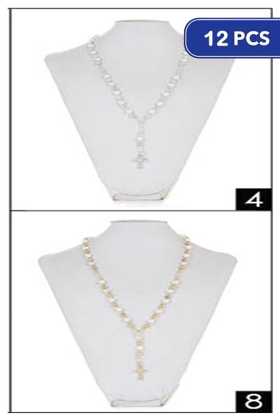 Pearl Cross Pendant Y Necklace (12 Units)