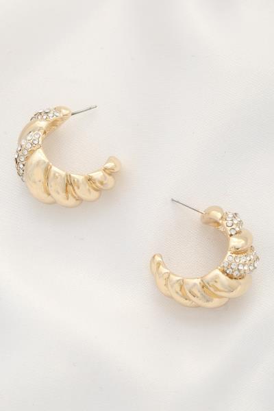 Croissant Crystal Open Hoop Earring