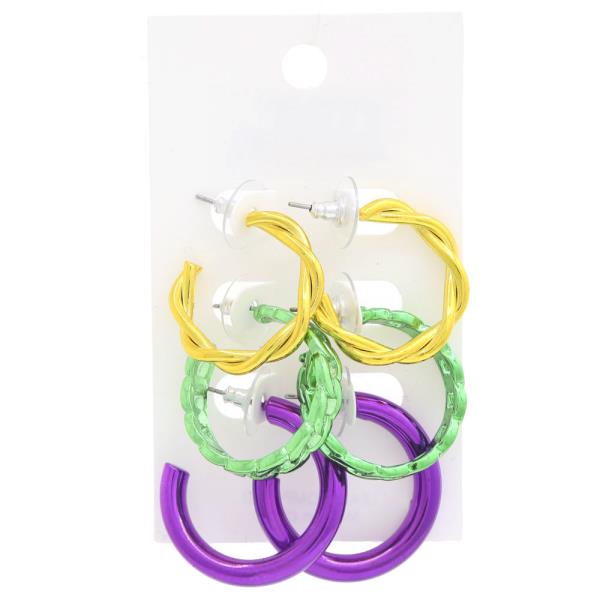 ALUMINUM COATING 3PAIR HOOP EARRING
