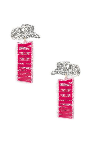 Rodeo Western Glitter Yeehaw Hat Dangle Earring