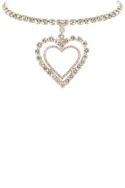 Rhinestone Double Heart Collar Choker Necklace
