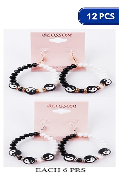 Yin and Yang Crystal Bead Hook Earring 12 Units