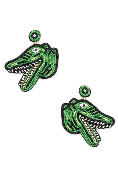 Seed Bead Crocodile Dangle Earring