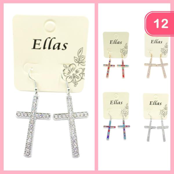 Rhinestone Cross Earring 12 Units