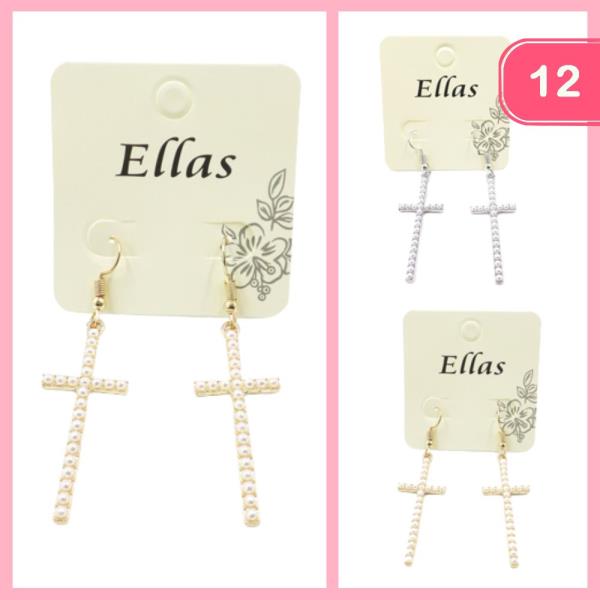 Pearl Metal Cross Earring 12 Units