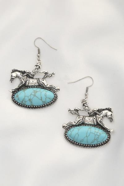 HORSE OVAL TURQUOISE DANGLE EARRING
