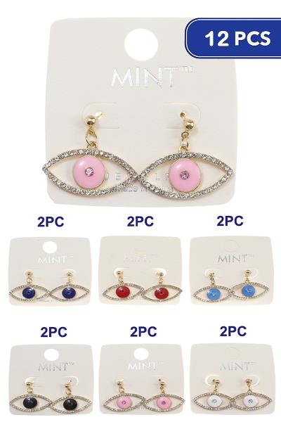 Rhinestone Eye Shape Round Earring 12 Units