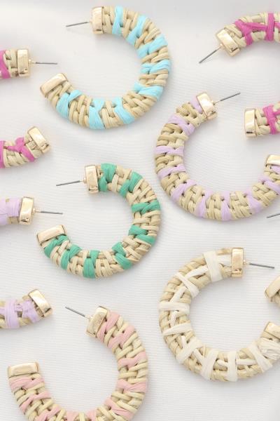 Woven Raffia Open Hoop Earring