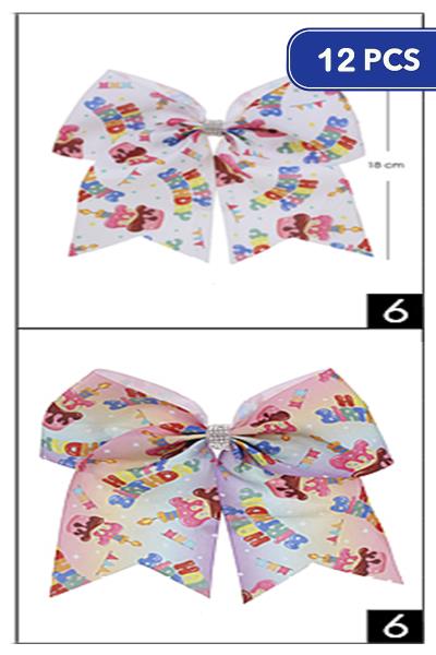 Happy Birthday Ribbon Bow Hair Clip (12 Units)