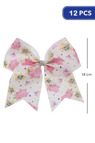 Bear Birthday Ribbon Bow Hair Pin Clip (12 Units)