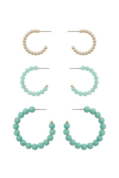 BALL BEAD OPEN HOOP EARRING SET