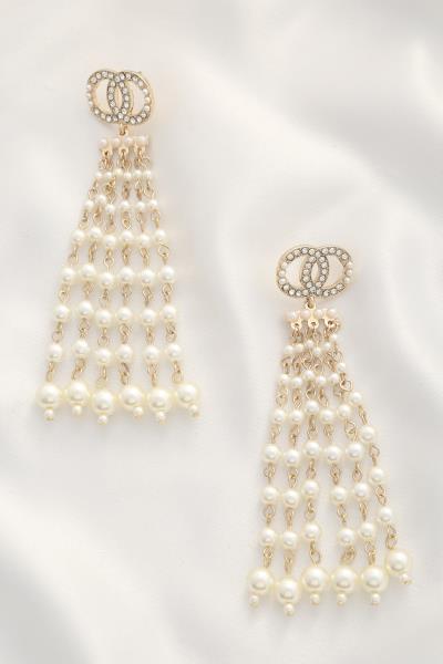Double Circle Pearl Bead Dangle Earring