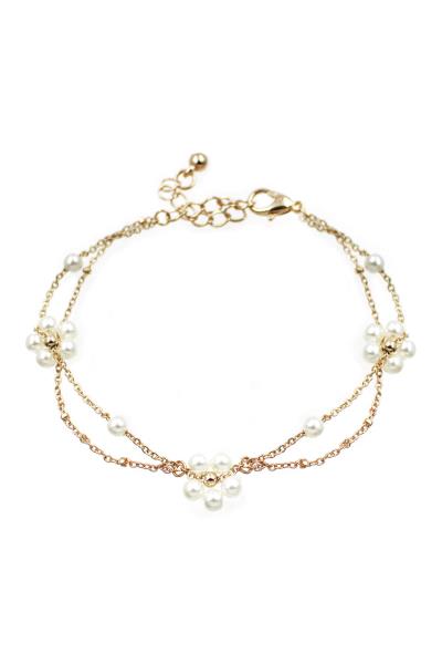 Metal Layered Chain Flower Pearl Bracelet