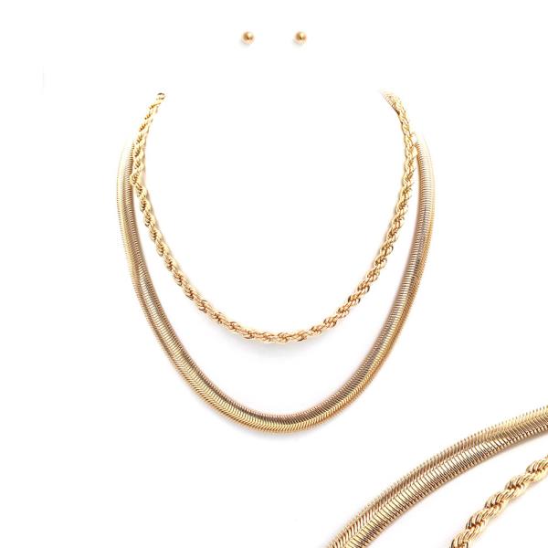 2 Layered Metal Chain Necklace Earring Set