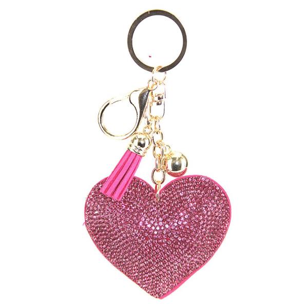 RHINESTONE HEART KEYCHAIN WITH TASSEL