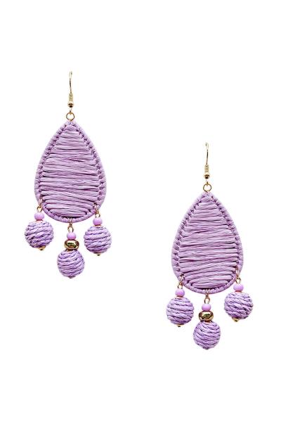 Raffia Teardrop W Ball Earring