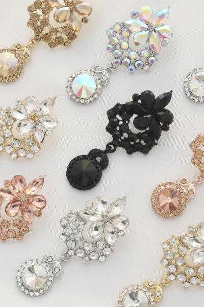 Teardrop Flower Rhinestone Dangle Earring