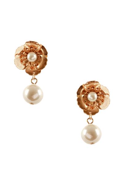 Metal Plastic Pearl Flower Post Earring