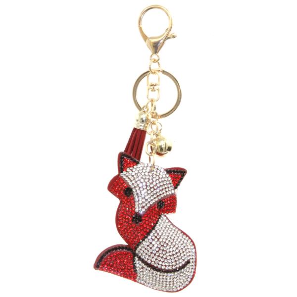 RHINESTONE FOX KEYCHAIN WITH TASSEL