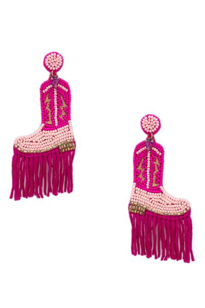 Seed Bead Rodeo Western Boots Tassel Earring