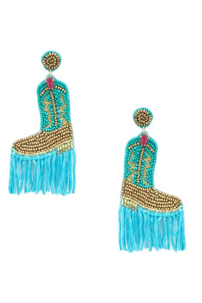 Seed Bead Rodeo Western Boots Tassel Earring