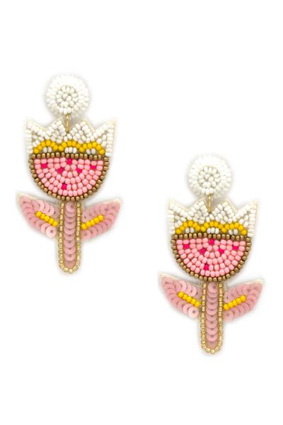 Seed Bead Flower Dangle Earring