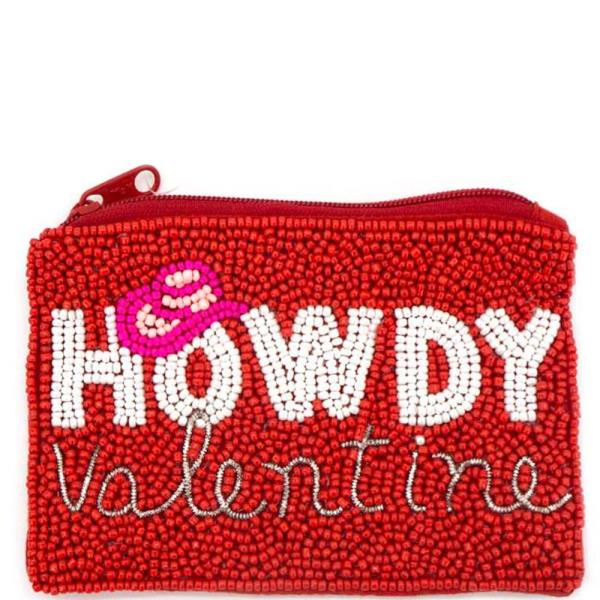 Howdy Valentines Day Seed Bead Coin Purse