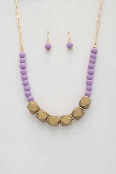 Wood Cube Beaded Necklace