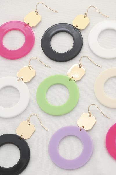 Hexagon Shape Round Dangle Earring