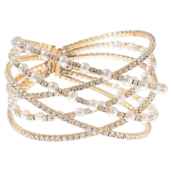 Rhinestone Pearl Memory Wire Bracelet