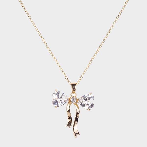 FASHION CUBIC ZIRCONIA CASTING BOW NECKLACE