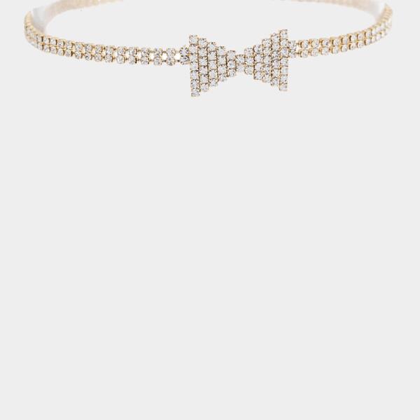 Rhinestone 2Line Bow Choker Necklace