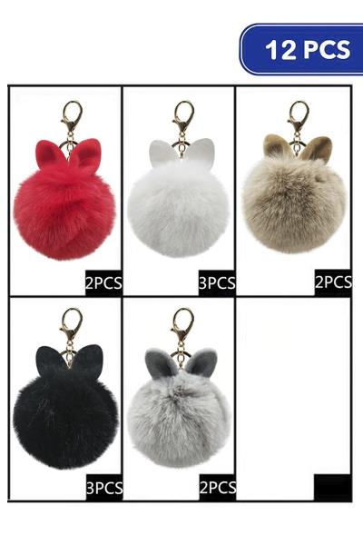 Fur Ear Pom Pom Key Chain (12 Units)