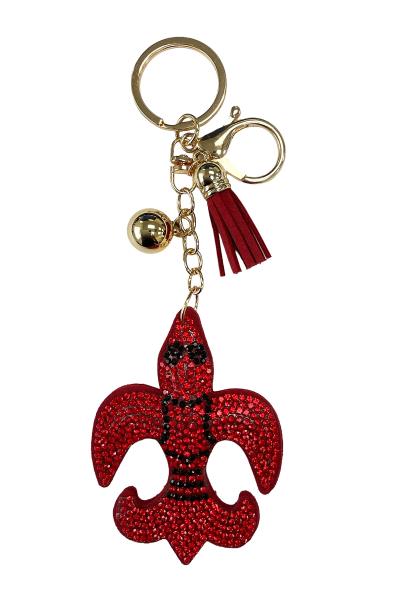 RHINESTONE FLEUR DE LIS KEYCHAIN WITH TASSEL