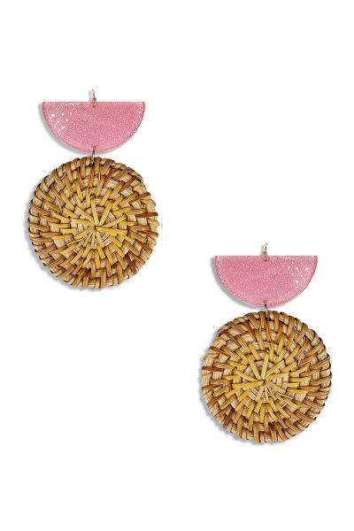 Rattan Round Half Moon Dangle Earring