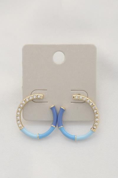Half Bamboo Pattern Crystal Open Hoop Earring