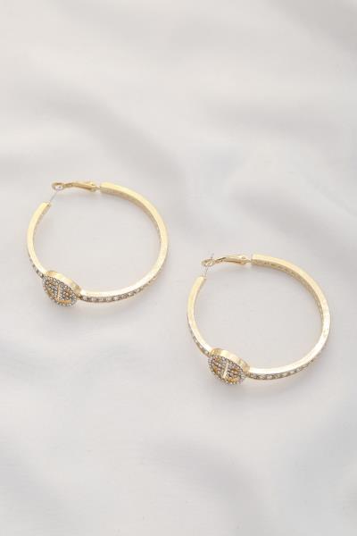 Greek Pattern Rhinestone Square Edge Hoop Earring
