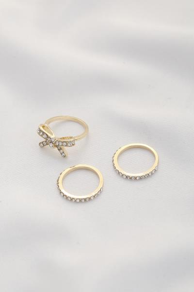 Bow Rhinestone Metal Ring Set