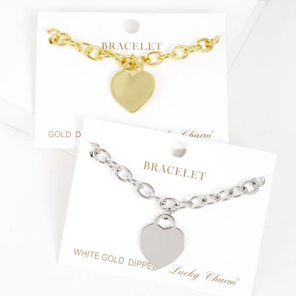 Heart Charm Oval Link Metal Bracelet