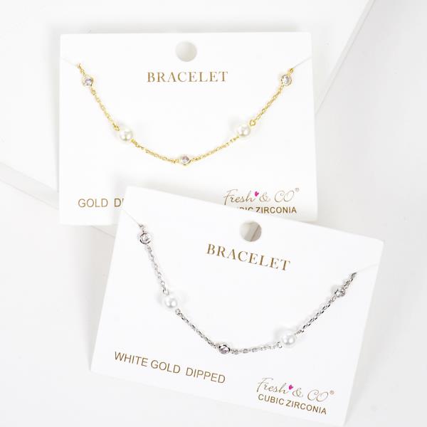 Crystal Pearl Bead Station Bracelet
